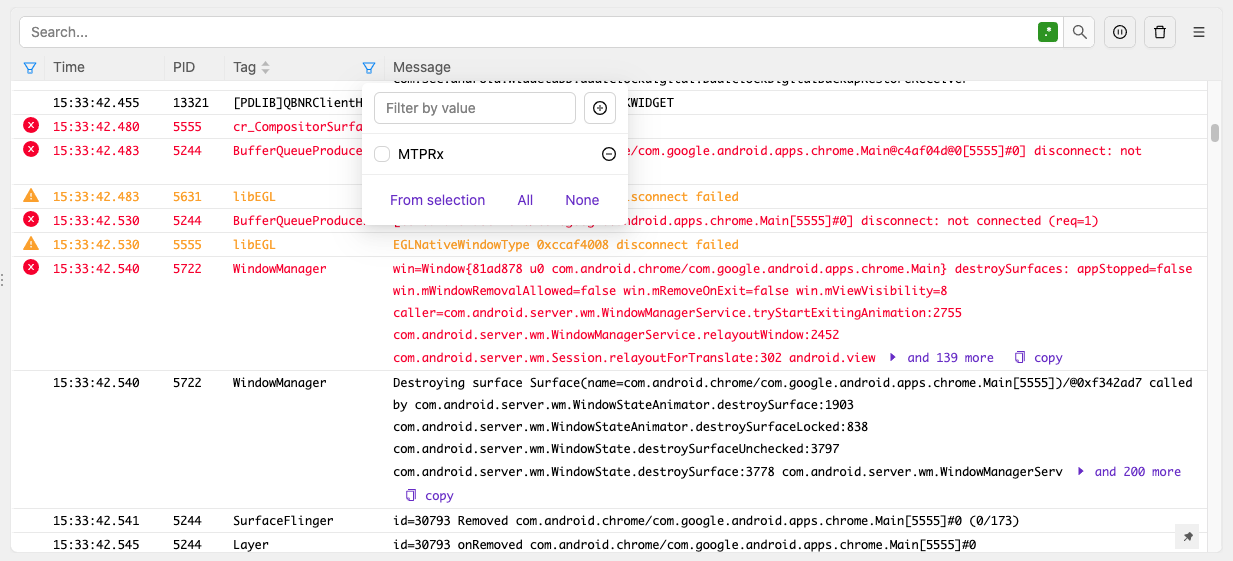 DataSource powers the ADB logs in Flipper